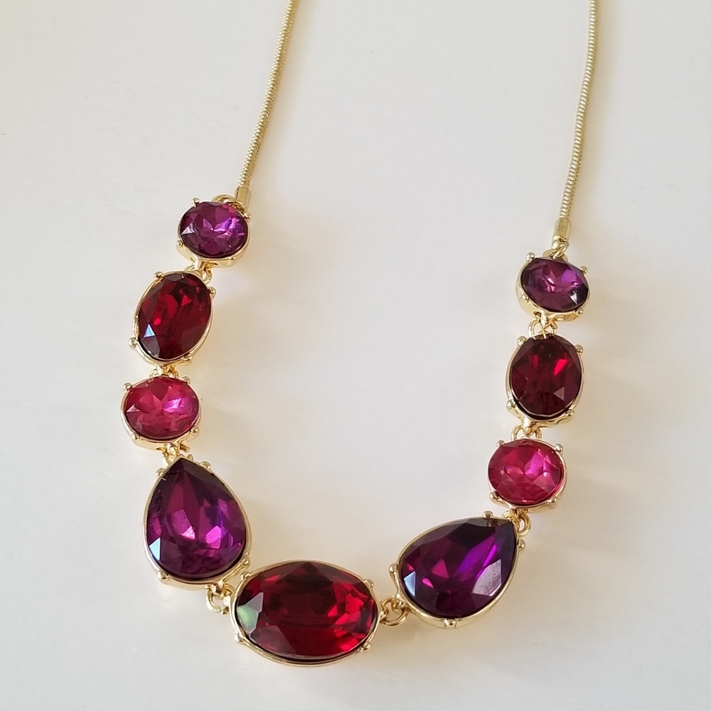 Nine West Pink Purple Red Faux Gem Necklace 16-18" New